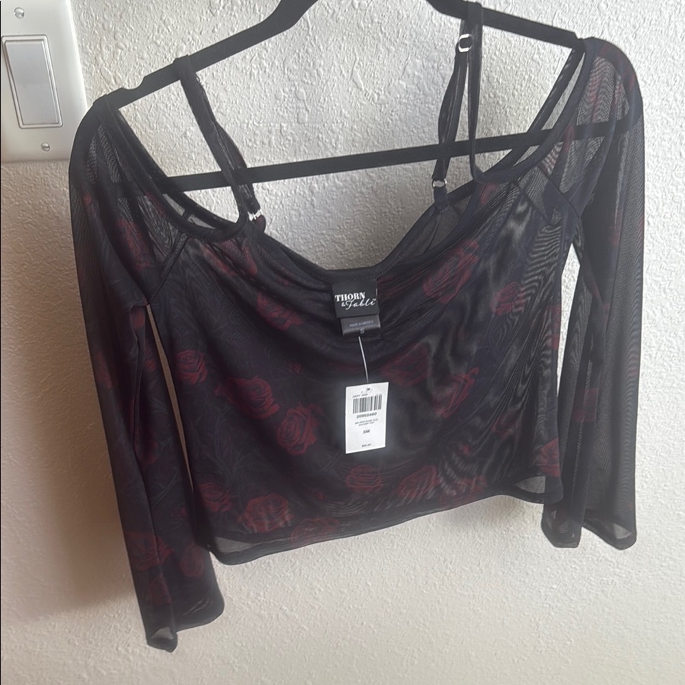 Black and Red Mesh Top